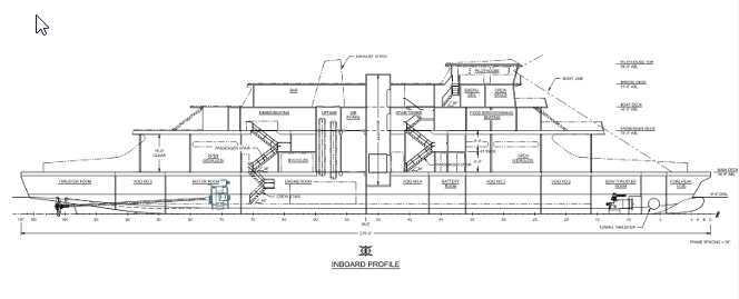 Profile view of preliminary inboard design for new Cape May-Lewes Ferry vessel