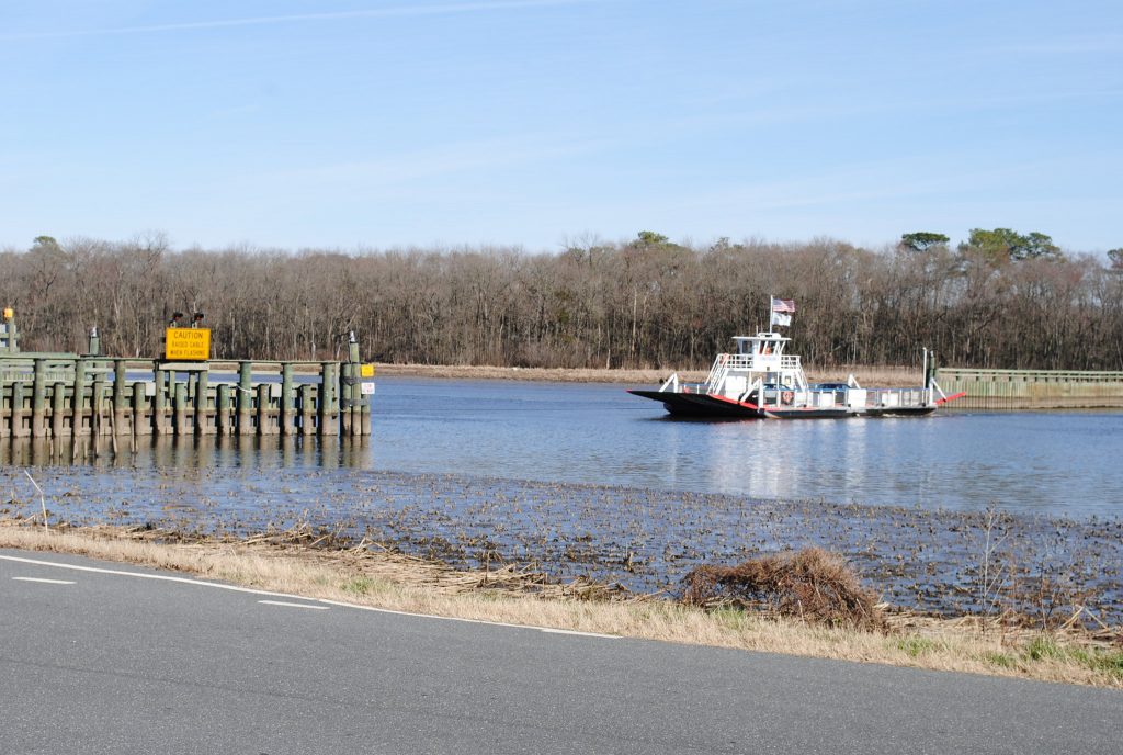 The vessel, Tina Fallon, crossing the Nanticoke River with two cars on its deck. The photo was taken by Lee Cannon.