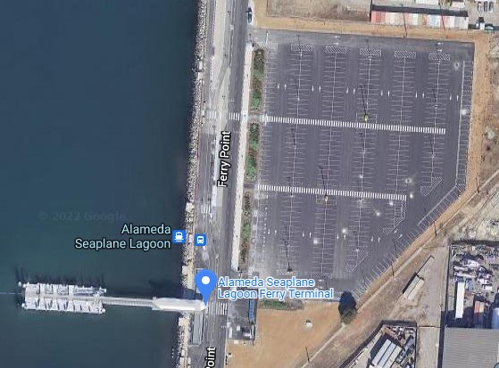 Aerial map of Alameda Seaplane Lagoon ferry parking lot