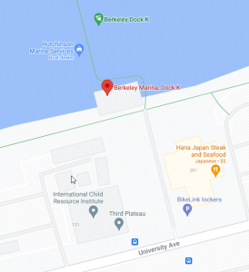 A map of the location of Dock K at the Berkeley Marina