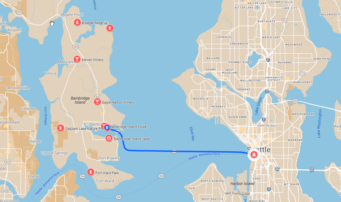 A map of things to do on Bainbridge Island without a car