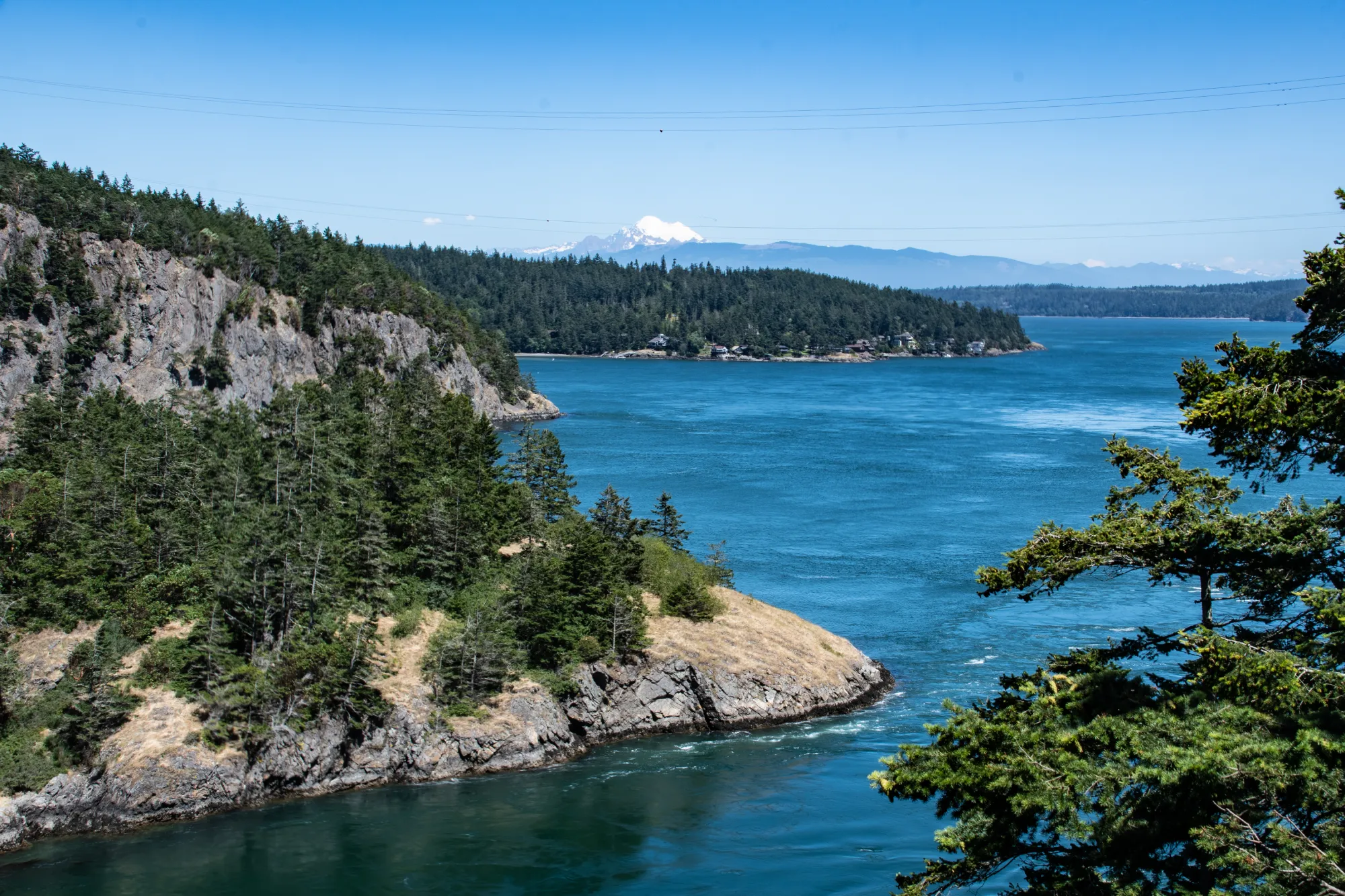 A photo of Whidbey Island taken from Deception Pass bridge