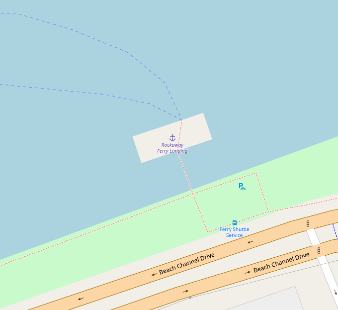 A map showing the location of the Rockaway Ferry Terminal.