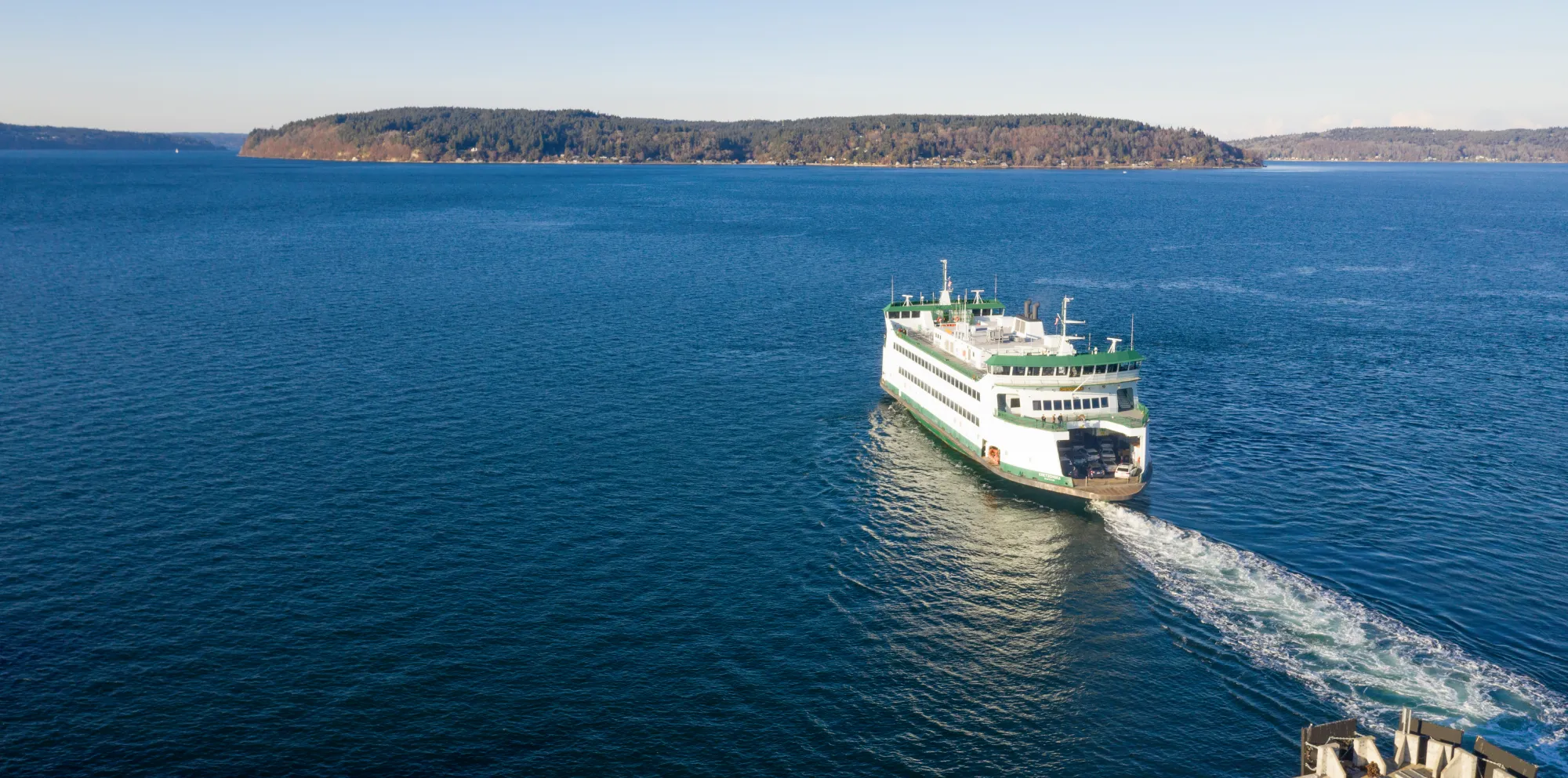 The Fauntleroy-Vashon ferry crosses the Puget Sound on its way to Vashon Island.